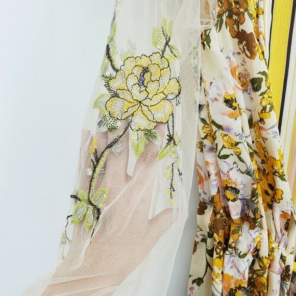 NWT Anthropologie Aratta Yellow Kimono Sheer Floral Size L Silent Journey - Picture 4 of 7